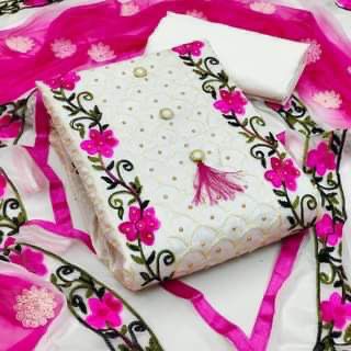 Aari Embroidery Semi-Stitched Three Piece, 45 Inch, 4 Colours