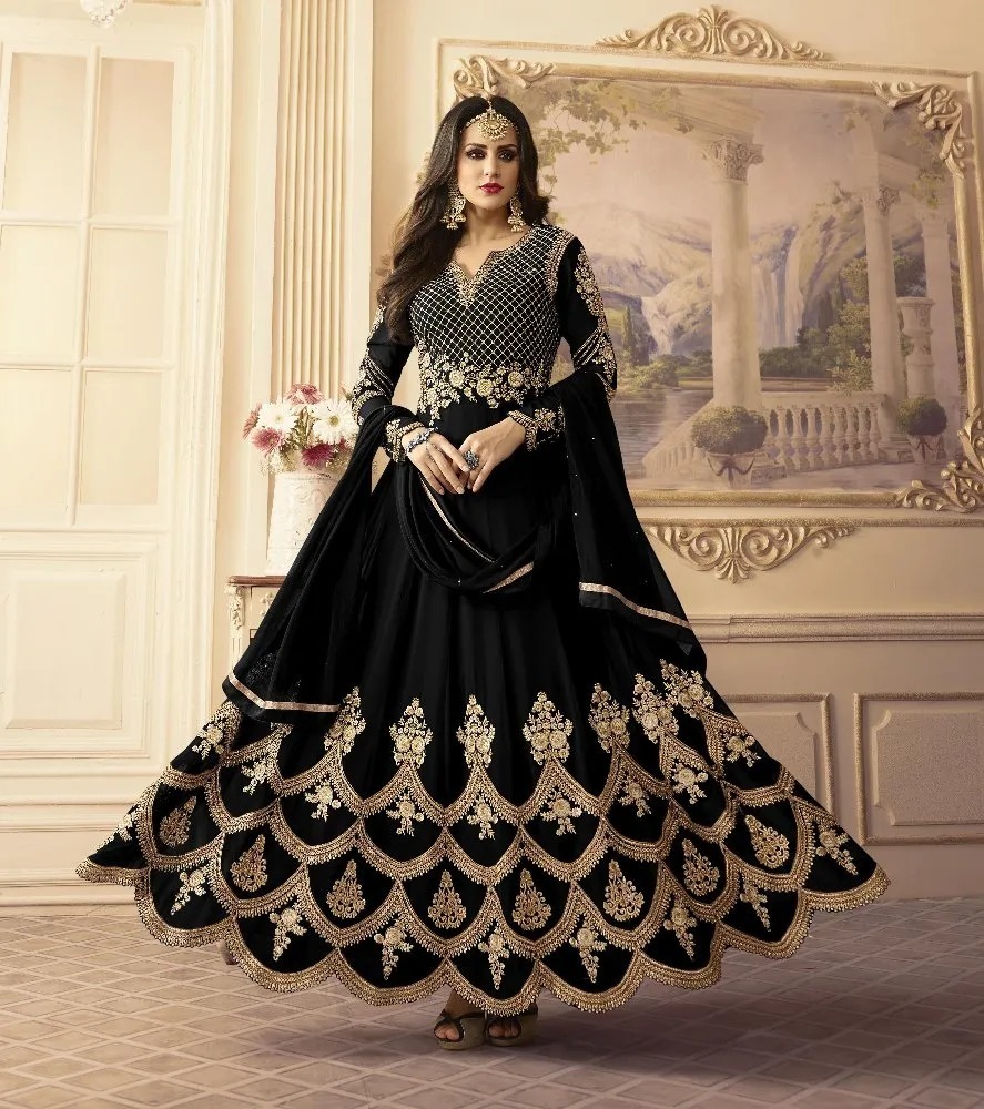 Women's Readymade Georgette Embroidered Party Dress, 56 Inch Kameez