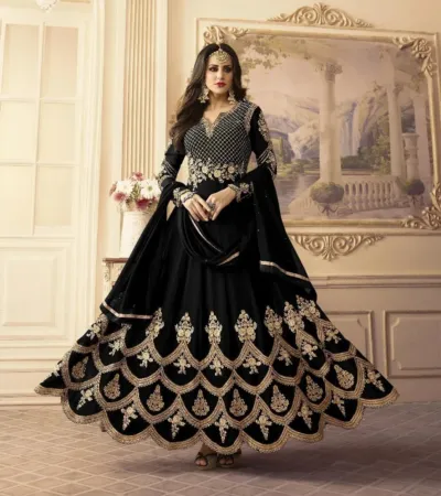 Women's Readymade Georgette Embroidered Party Dress, 56 Inch Kameez