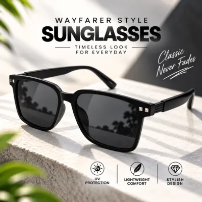 Classic Wayfarer Square Sunglasses – Unisex UV Protection Dark Grey-Black Lens