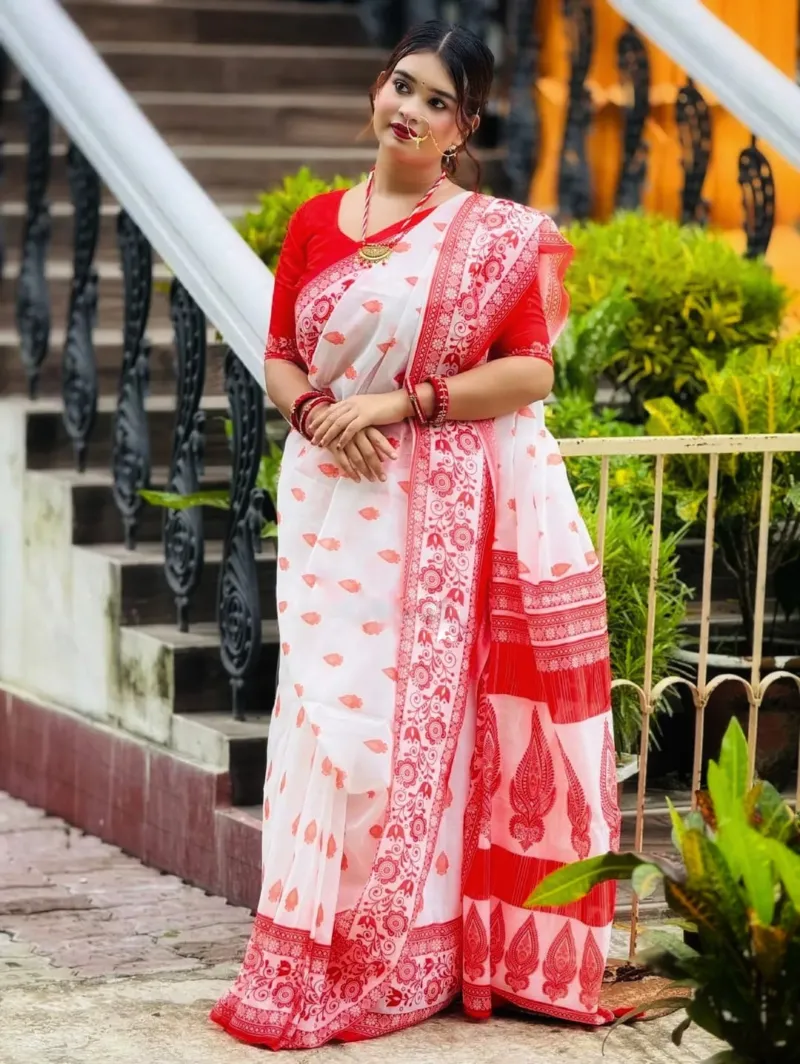 Chanderi Silk Digital Print Saree with Blouse Piece for Puja