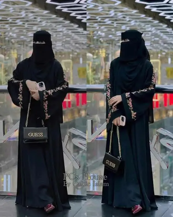 Women's Embroidered Abaya Borka with Hijab and Niqab, Sizes 50 to 56