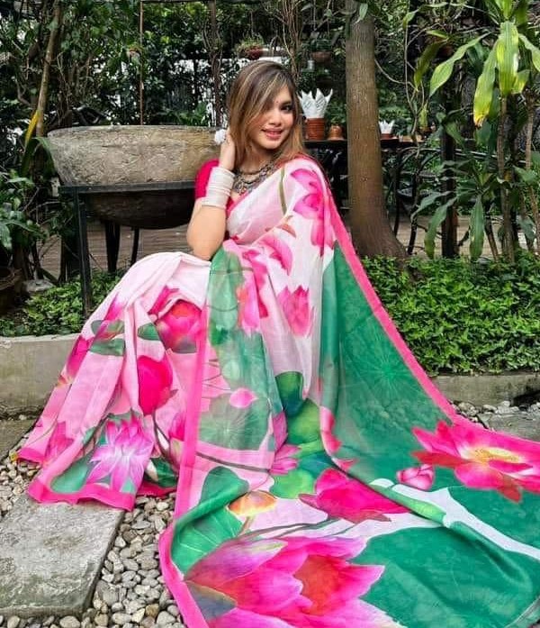 Chanderi Silk Digital Print Saree, 6 Colours