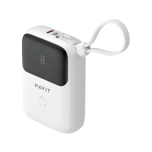 HAVIT PB5215 10000mAh Display Power Bank With Usb-C & Lightning Cable – White