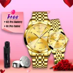Butter  Fly Lock Olievs  Stainless Steel fashionable  Couple watches +1pcs chain cutter+ 2 pcs battery  Golden