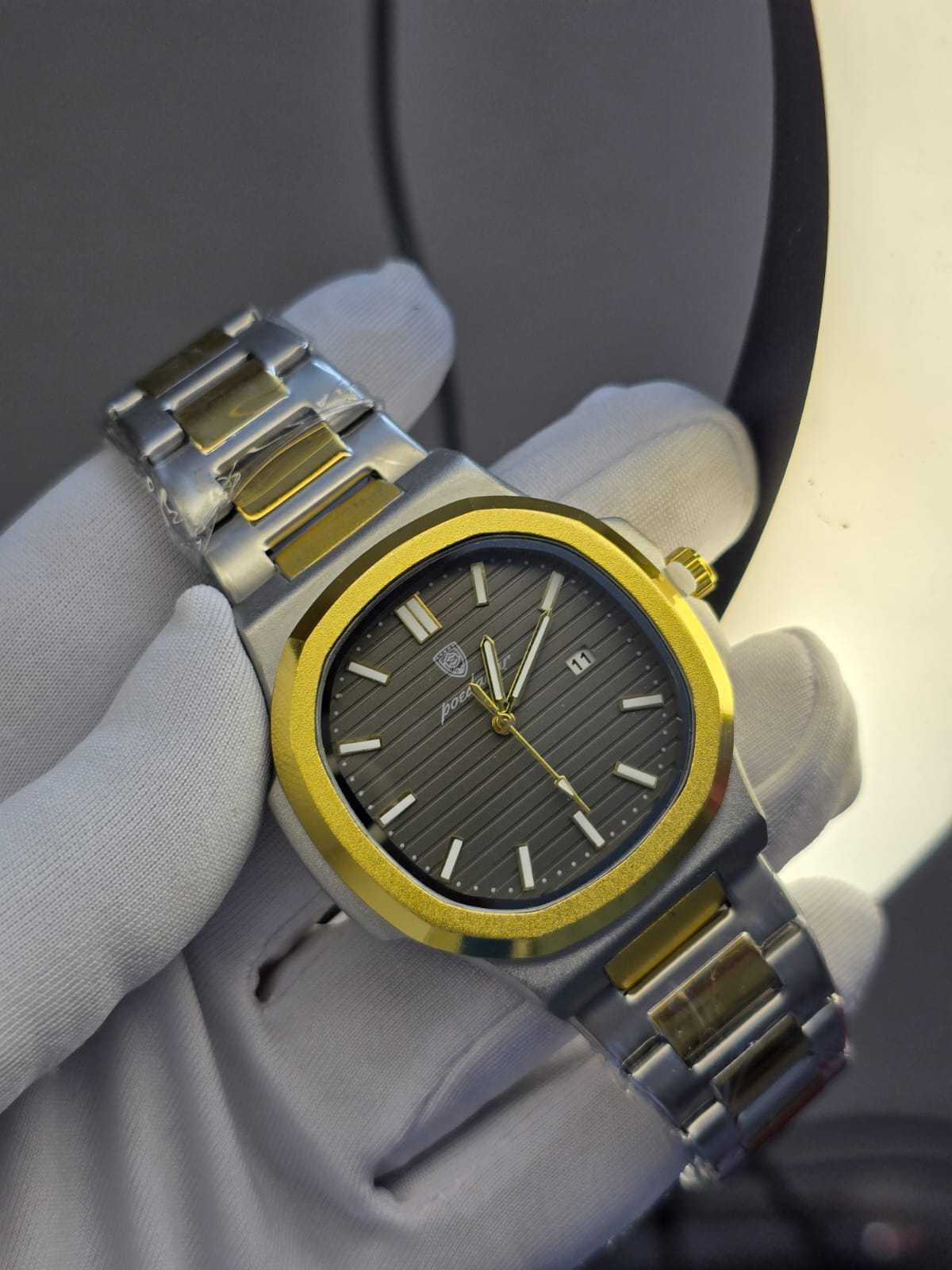POEDAGAR 789 Men's Square Quartz Watch with Date and Luminous Hands