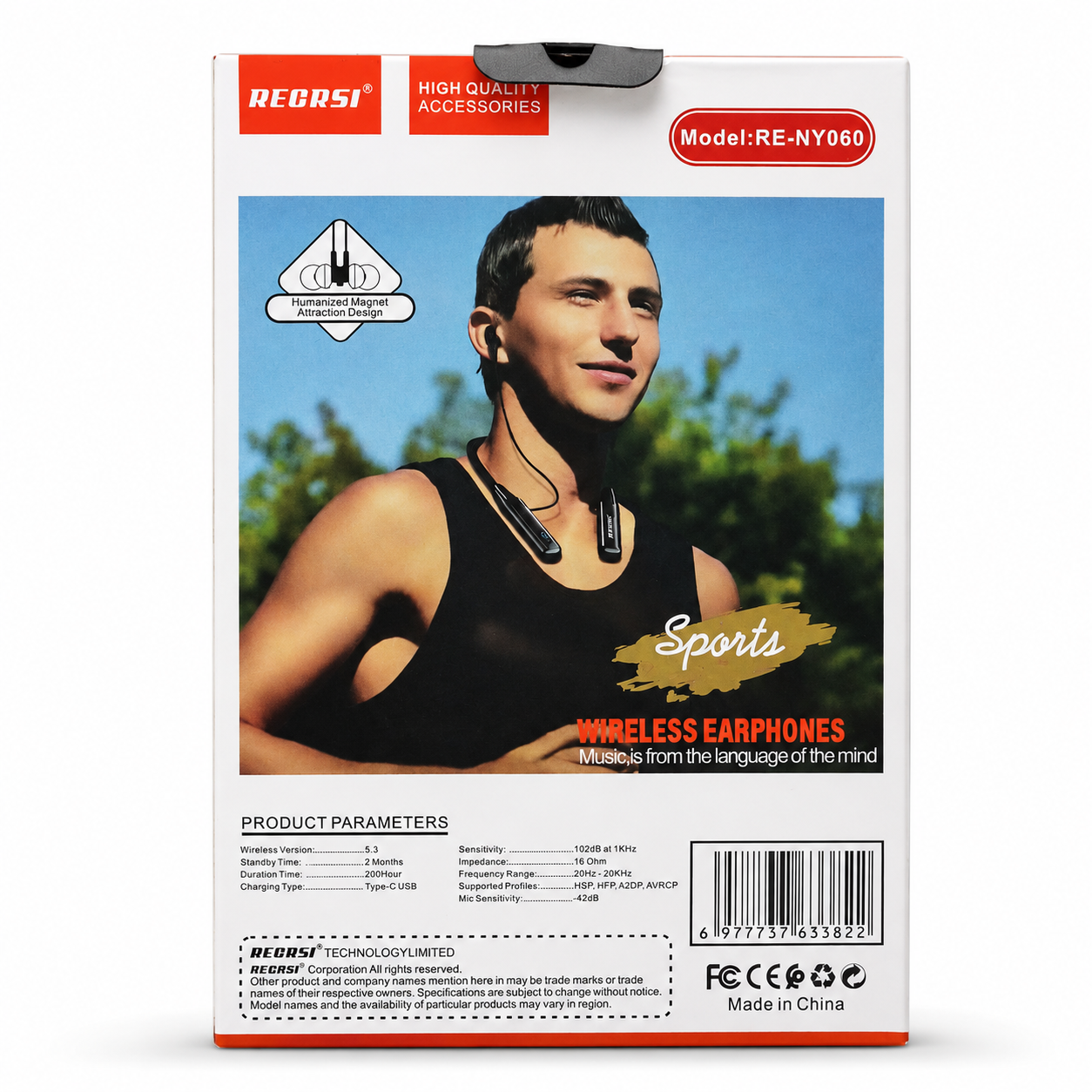 RE-NY060 Recrsi wireless Neckband Bluetooth Earphone Charging backup 200 hours