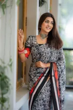 Eid Silk Saree with Digital Print and Blouse Piece, 12 Haath