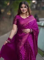 Silk Saree with Screen Print and Matching Blouse, 4 Colours