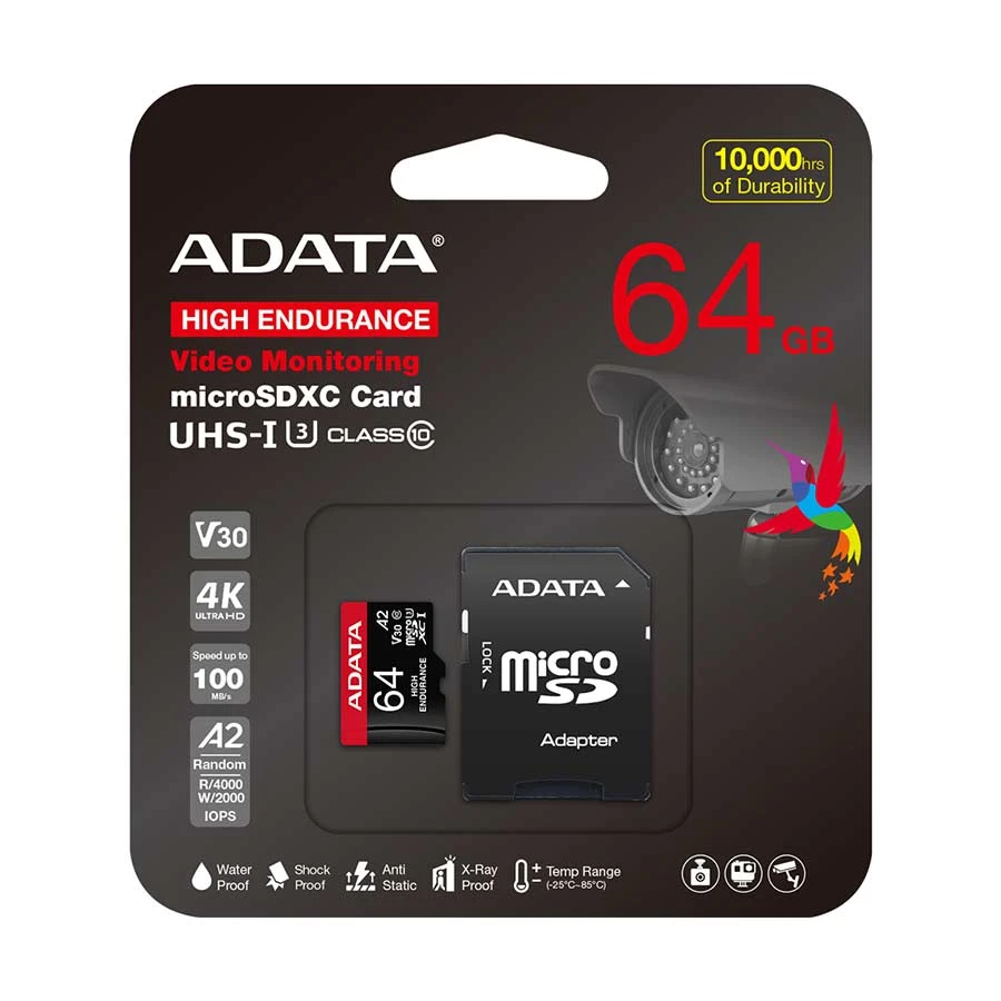 ADATA High Endurance 64GB MicroSD UHS-I V30 A2 Card with Adapter