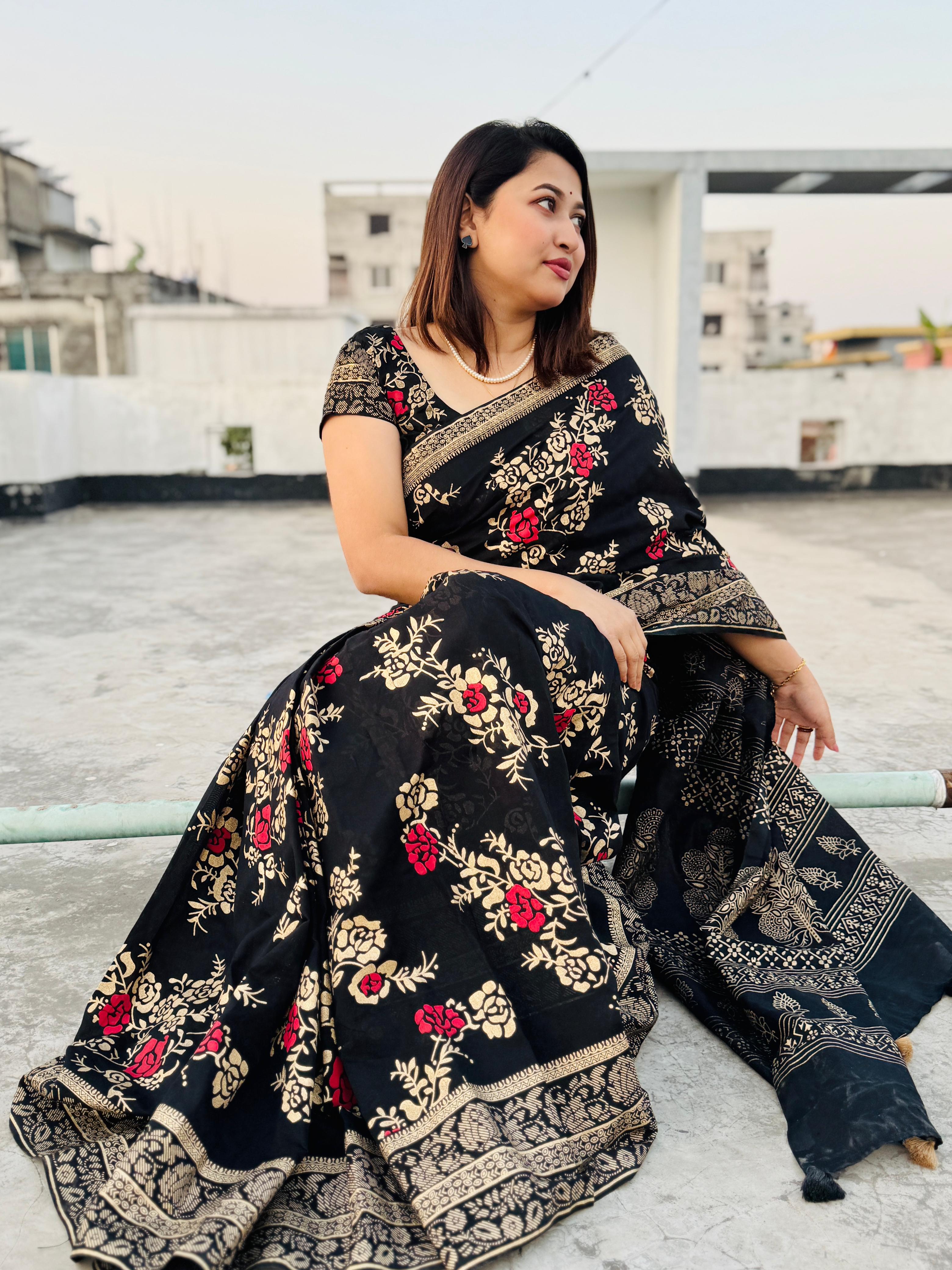 Dhupian Silk Saree with Screen Print Work, 6 Colours