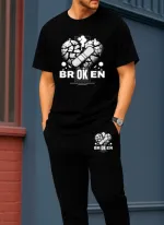 Men's DTF Print Cotton T-Shirt and Trouser Combo, 6 Colours