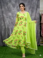 Georgette Gown Three Piece, Free Size with Lace Orna