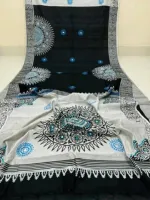 Embroidered Dhupian Silk Saree in Block Print, Without Blouse