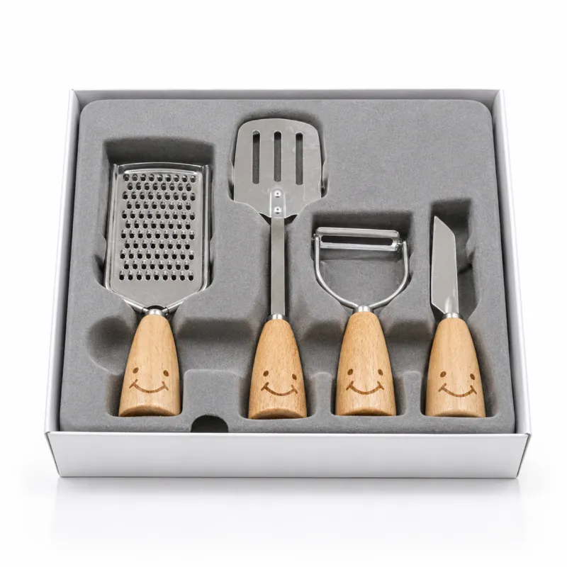 4-Piece Stainless Steel Kitchen Gadget Set with Wooden Handles