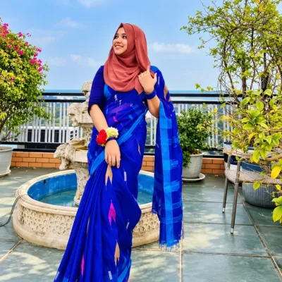 Sylheti Handloom Cotton Manipuri Saree with Shiuli Flower Motif