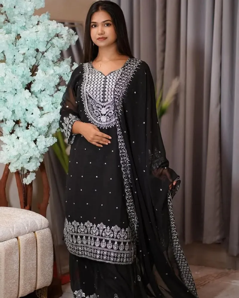 Weightless Georgette Embroidered Three Piece with Sequin Work