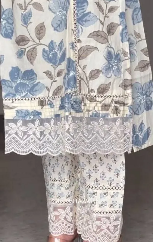 Full Body Embroidery Pure Cotton Three Piece, Sizes M to XXL