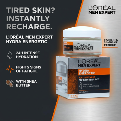 LOreal Men Expert Hydra Energetic Anti Fatigue Moisturiser Pot 50ml (Germany)