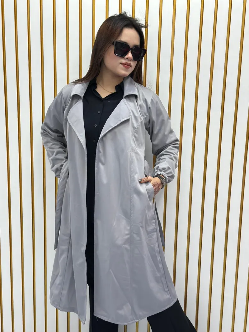 Women's Suede Leather Overcoat with Belt, 280 GSM
