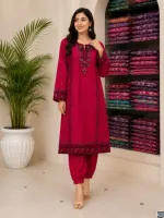 Linen Full Body Embroidery Two Piece Set, M to XXL