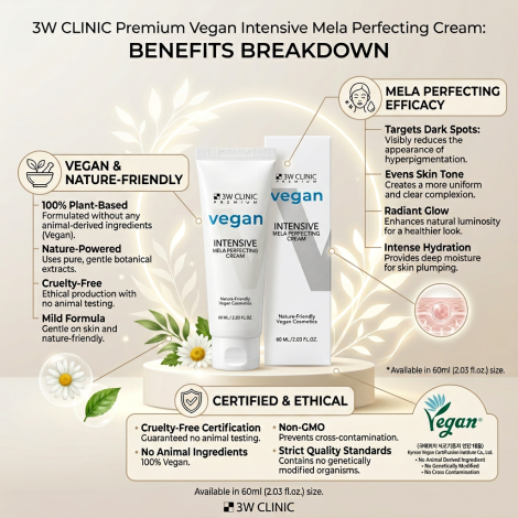 3W Clinic Vegan Intensive Mela Perfecting Cream 60ml (Korea)