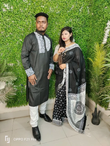 Exclusive Dhopean Silk Sharee & Panjabi Couple Dress