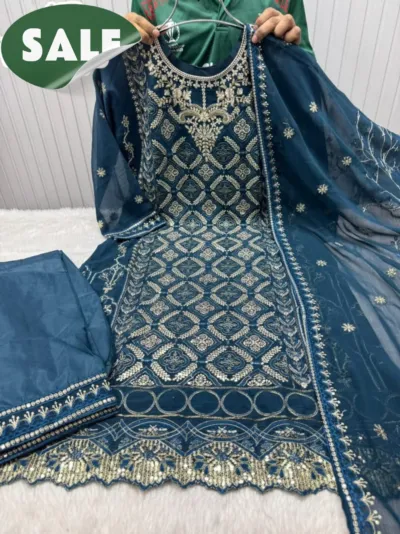 Women's Chinon Georgette Three Piece, Topeto Silk Salwar