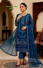 Sequin Embroidered Four Piece with Sada Bahar Orna, L to XXL