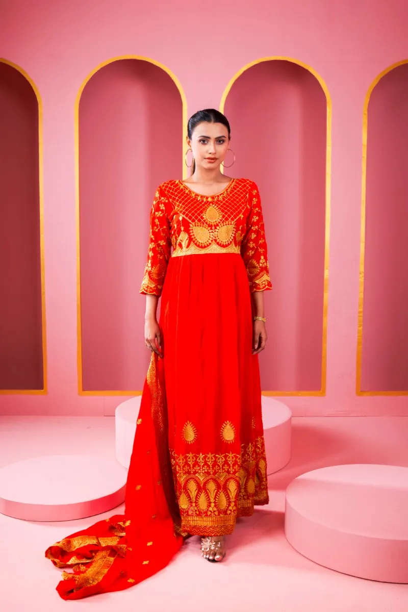 Women's Georgette Lehenga Party Dress with Embroidered Orna, 44 Inch