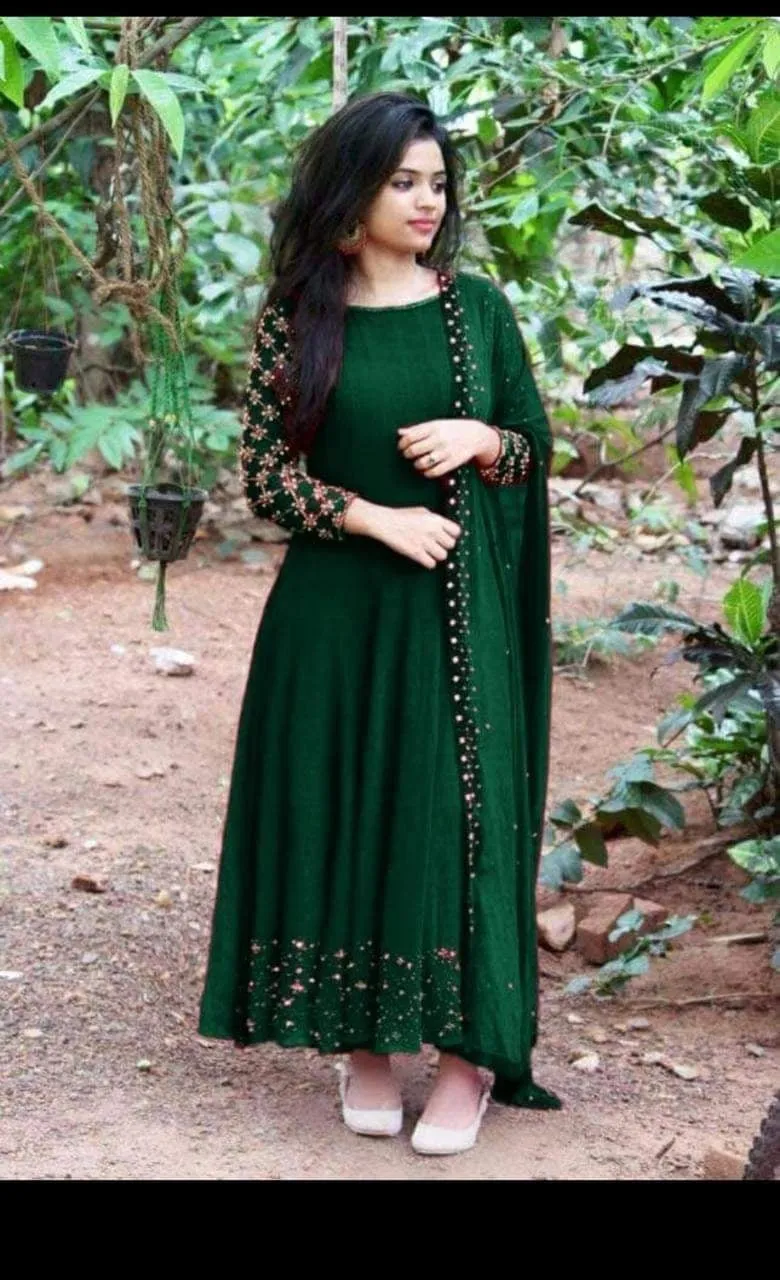 Semi-Stitched Soft Georgette Four Piece with Embroidery, 2 Colours