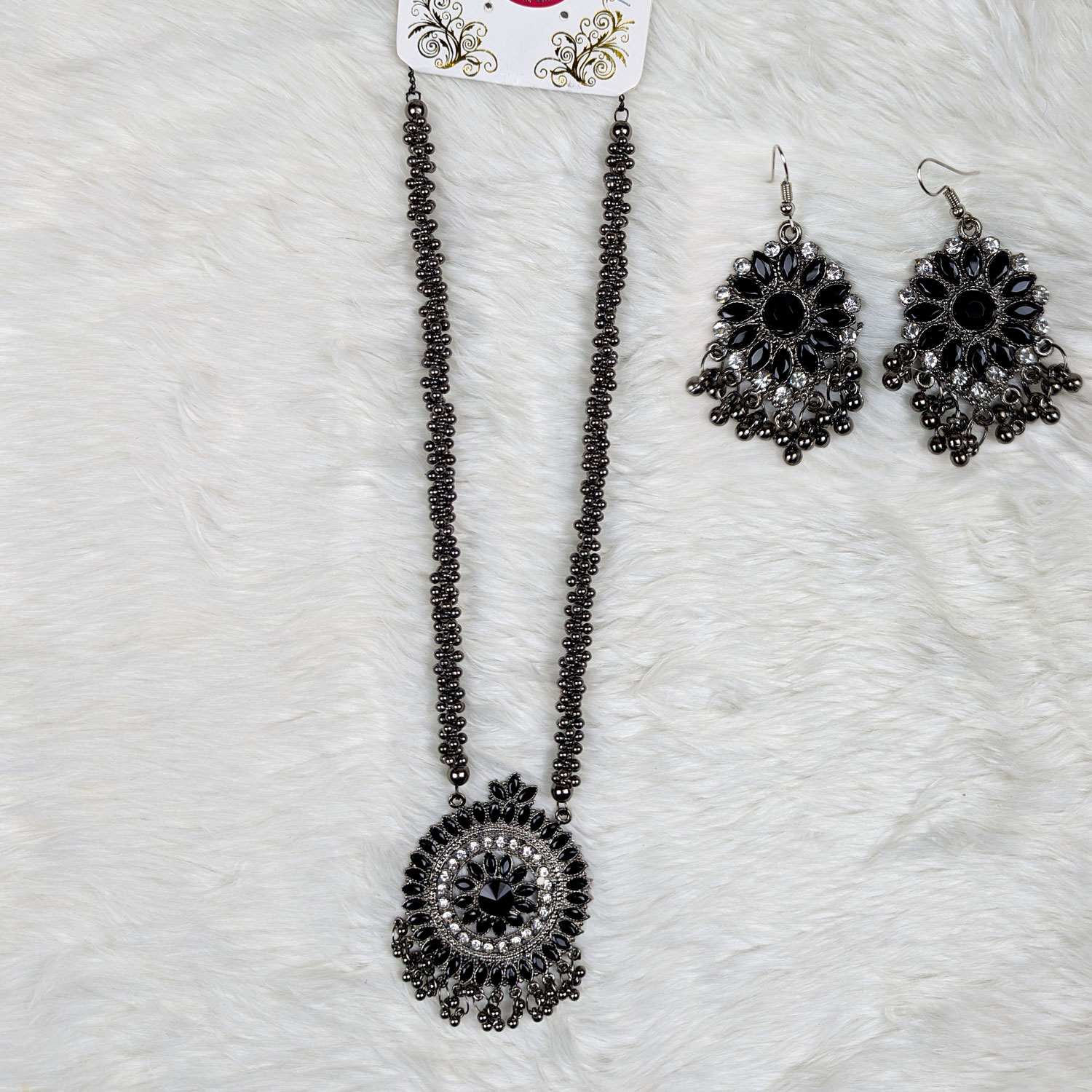 Antique Oxidized Necklace & Earrings Set – (Multiple Colors Available)