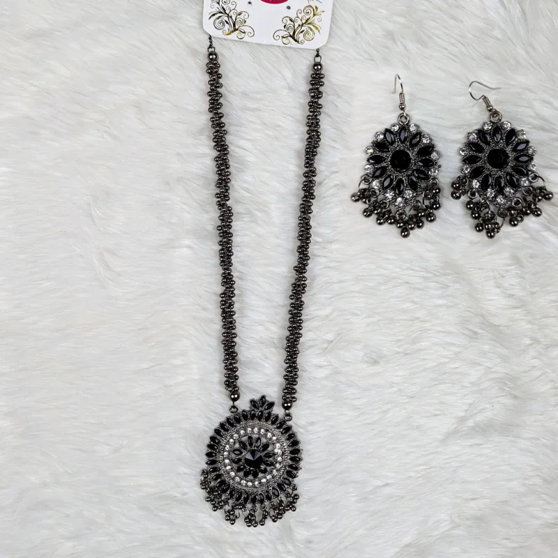 Antique Oxidized Necklace & Earrings Set – (Multiple Colors Available)