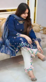 Cotton Embroidery Garara Dress with Digital Print Georgette Orna