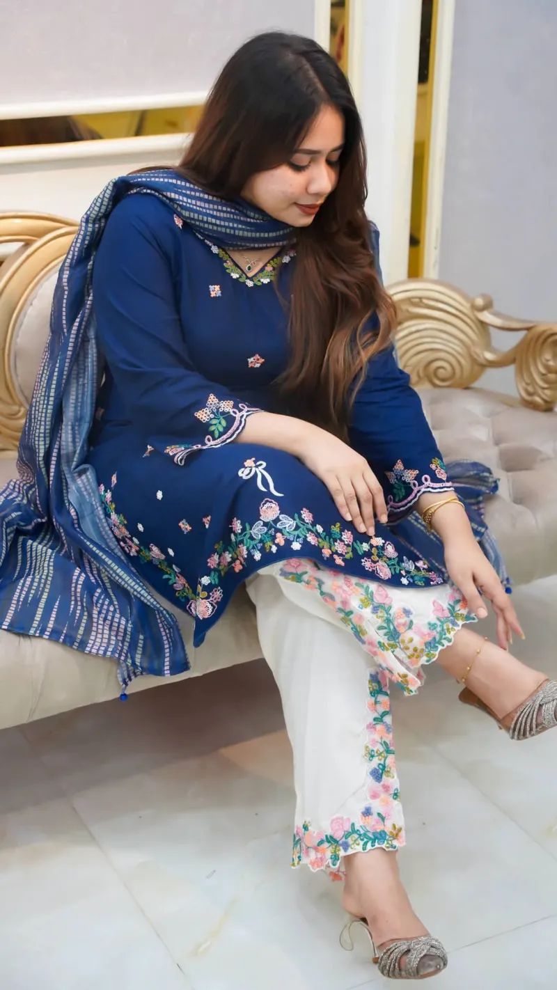Cotton Embroidery Garara Dress with Digital Print Georgette Orna