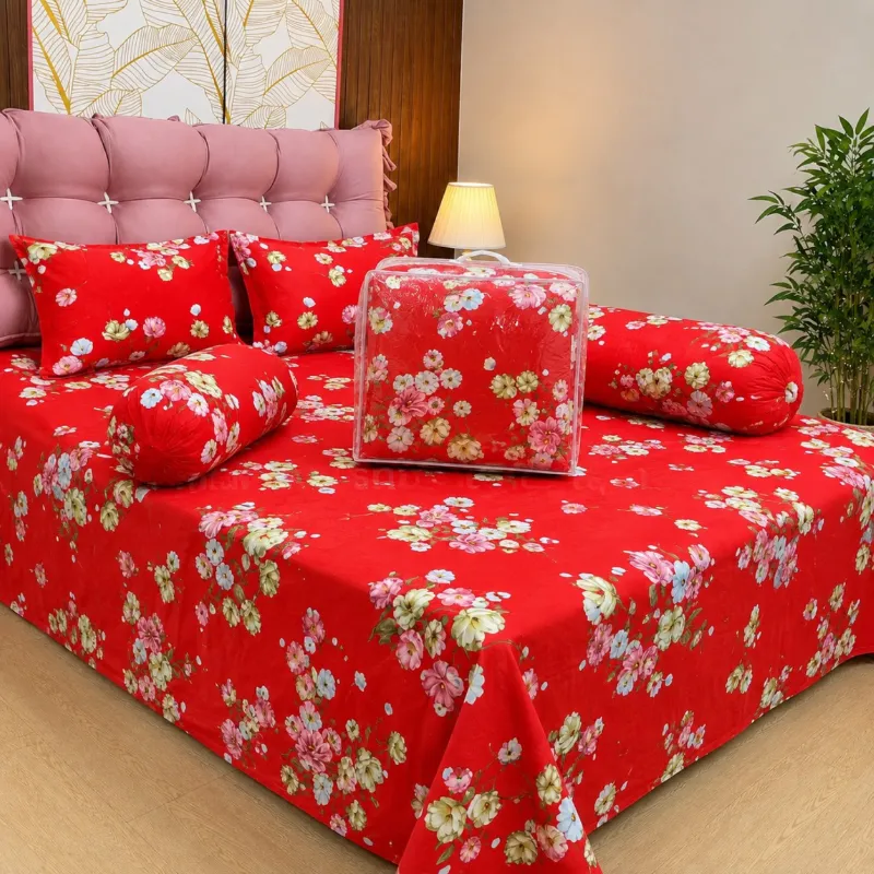 5 Piece Twill Cotton Comforter Set with King Size Bed Sheet