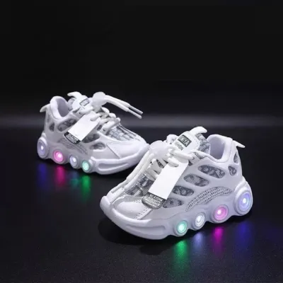 Sneakers Kids Fashion LED Light Shoes Letter Webbing Mesh Boys Shoes