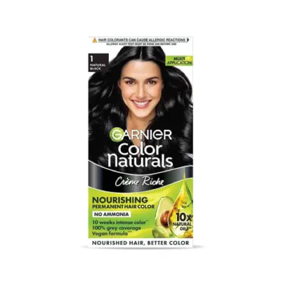 Garnier Color Naturals Creme Riche Nourishing Permanent Hair Color - 1 Natural Black 70ml+60g (India)
