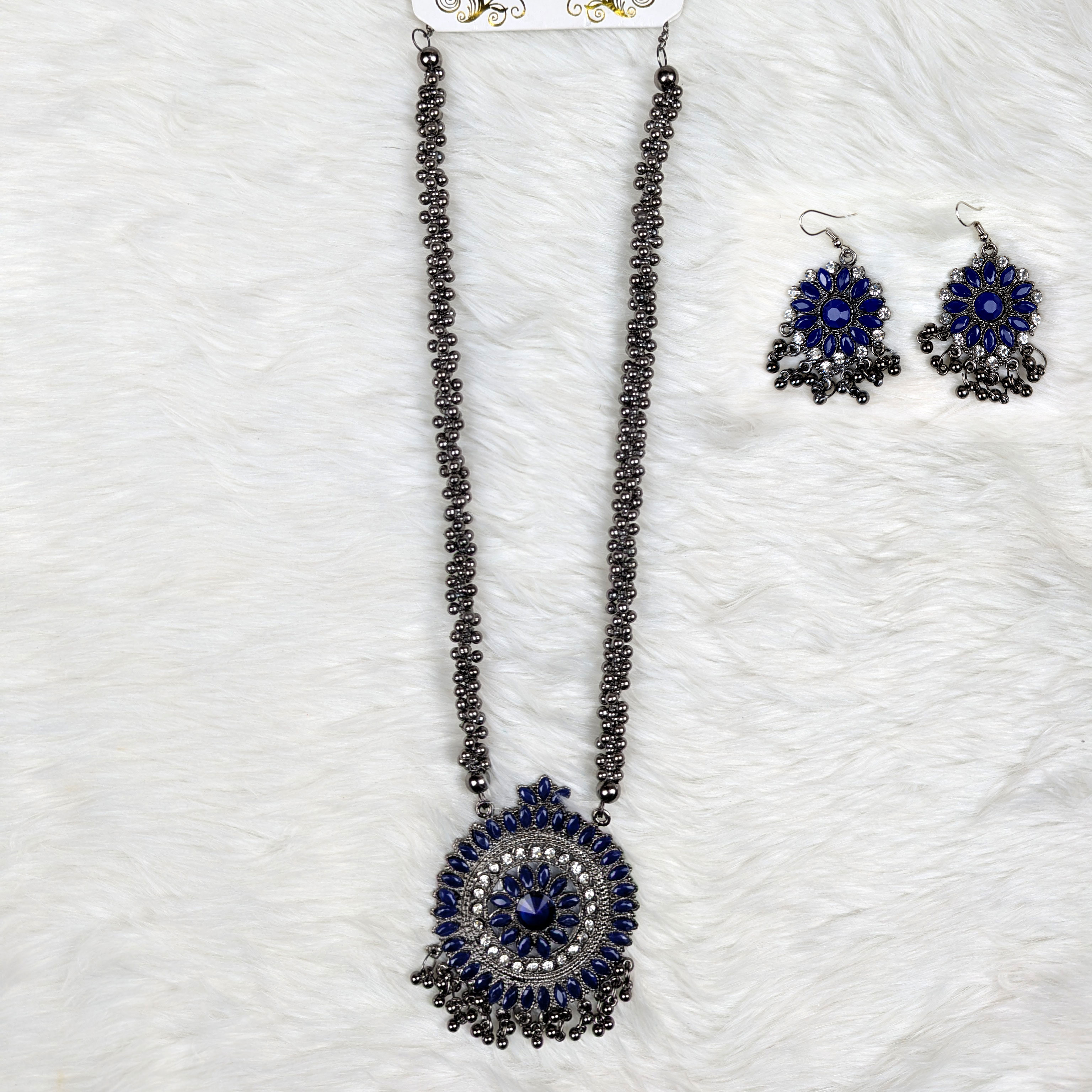 Antique Oxidized Necklace & Earrings Set – (Multiple Colors Available)