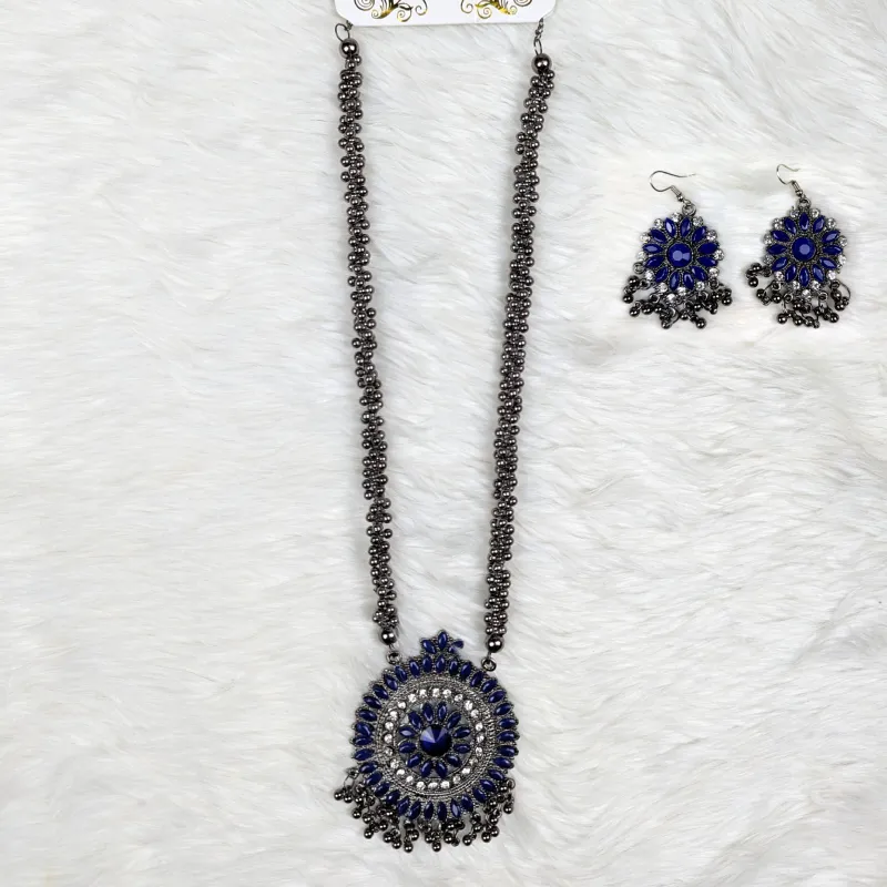 Antique Oxidized Necklace & Earrings Set – (Multiple Colors Available)