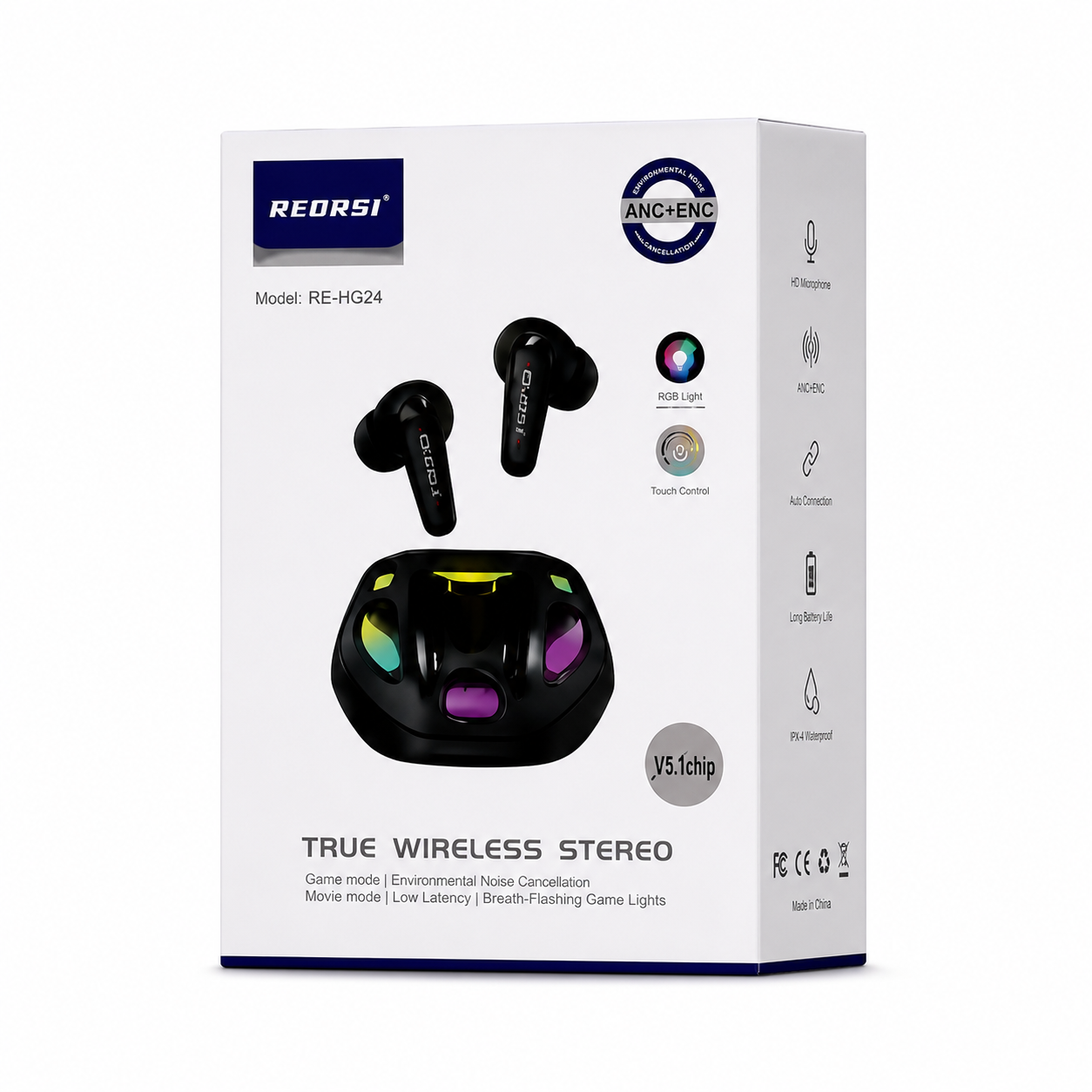 RECRSI RE-HG24 ANC & ENC Gaming Earbuds | Low Latency, Active Noise Cancellation, Crystal-Clear Calls & Immersive Sound