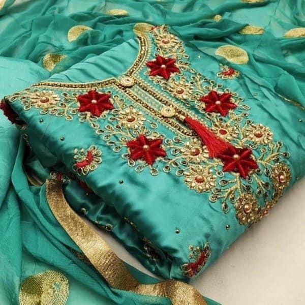 Women's Embroidered Soft Georgette Four Piece, 3 Colours