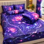 3D Design Comforter and King Size Velvet Bed Sheet Set, 6 Colours