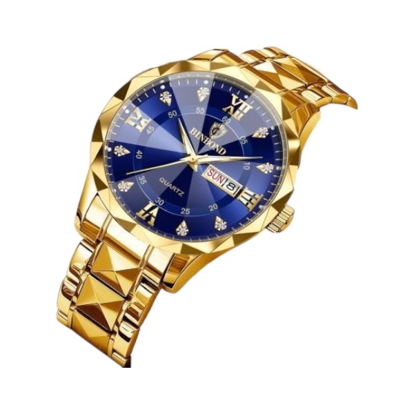 BINBOND 2521 Luxury Brand Luminous Quartz Watch For Men (golden blue)