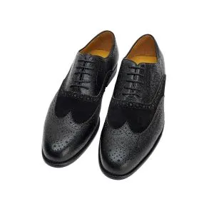 25007-Black Formal Genuine Cow Leather Italian Brown Suede & Leather Formal Lace Up Oxford Brogue Dress Shoes for Men