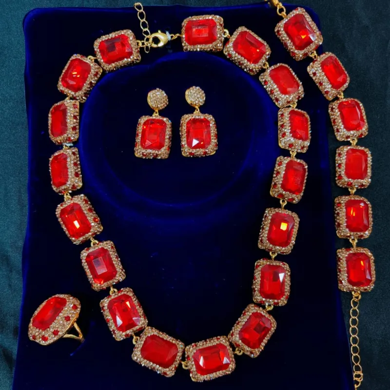Premium Royal Red Bridal & Party Jewelry Set