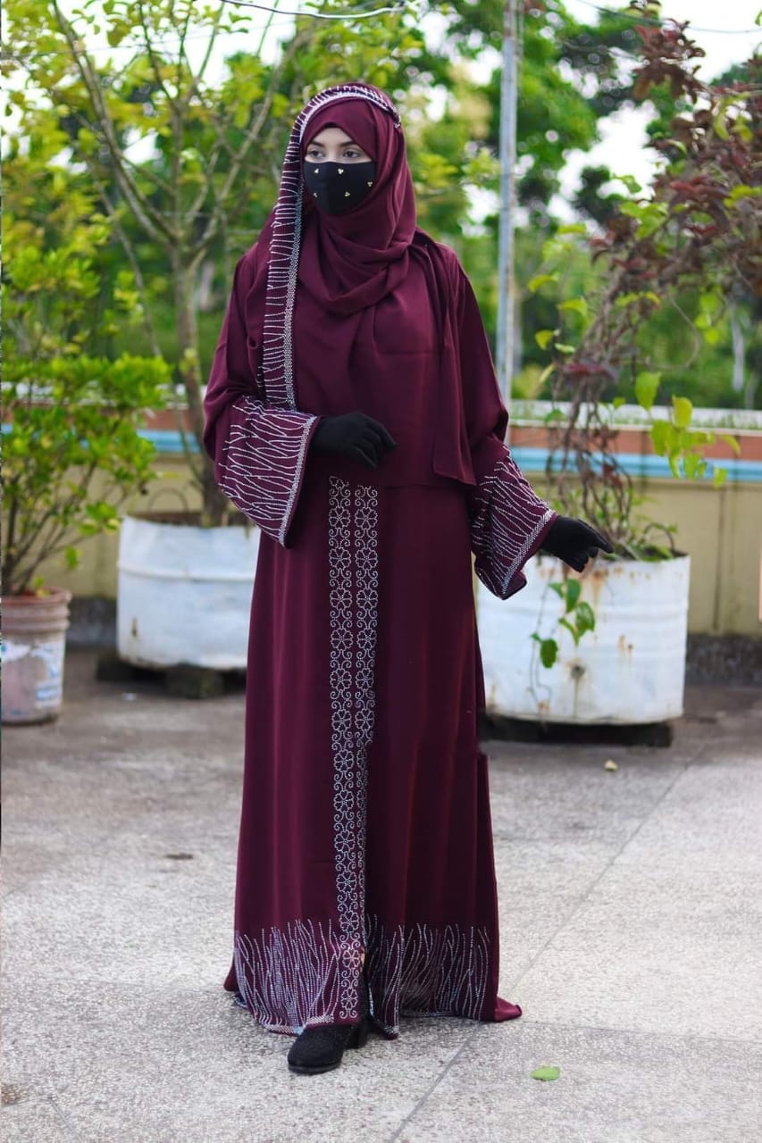 Koti Borka Full Set with Hijab and Stone Work, 3 Colours