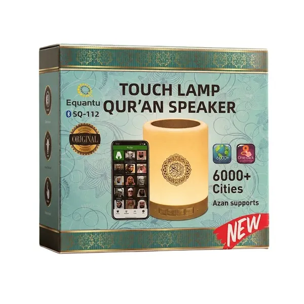 SQ-112 Smart Touch Lamp Quran Speaker – Touch Control LED Night Light with Full Quran Recitation, Azan Time, Bluetooth, Remote & Mobile App Control