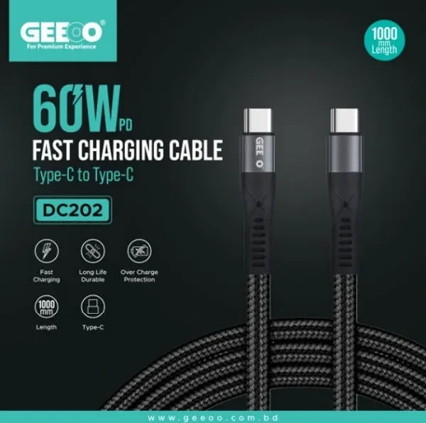 Geeoo DC 202 60w Pd Fast Charging Cable (Type C To Type C)