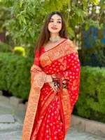 Silk Katan Saree with Golden Thread and Zari Work, 12 Haath
